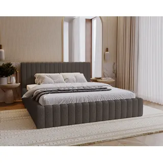 Polsterbett 200x200 cm Billo - Doppelbett mit Lattenrost, Bettkasten - Bett Bouclé, Dunkelgrau - Grau