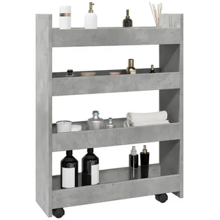 vidaXL Aufbewahrungswagen Schmal 4 Etagen Betongrau Holzwerkstoff