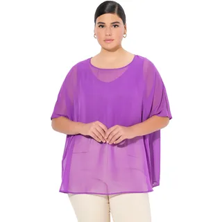 Ulla Popken Women's Chiffonbluse, Oversized, Rundhals, Halbarm Blusen, Lila, 50-56