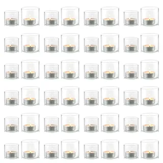 NUPTIO Glas Teelichthalter Teelichter Teelichtgläser - 48 Stücke Klein Teelicht Hochzeit Windlicht Windlichter Glas Set Schwimmkerzen Teelichtglas Kerzenhalter Weihnachten 4cm & 5cm Höhe