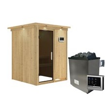 KARIBU Sauna »Tallinn«, inkl. 9 kW Saunaofen mit externer Steuerung, für 3 Personen - beige