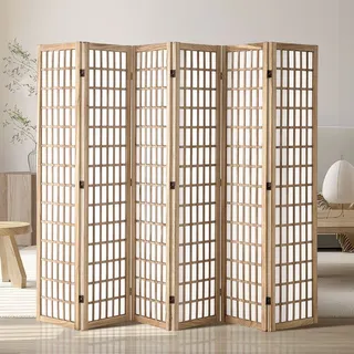 Vevor 6-teiliger japanischer Raumteiler faltbarer Sichtschutz aus Holz für den Innenbereich, japanische Trennwände tragbare Dekorationsschirme zur Raumtrennung für Restaurant & Schlafzimmer