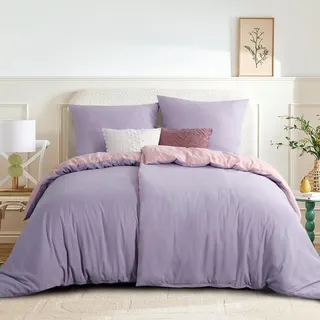 RUIKASI Bettwäsche 135x200 Lavendel Rosa 4teilig - Wendebettwäsche Bettbezug 135 x 200 mit Reißverschluss, Oeko-TEX Mikrofaser Bettwäsche Sets, Weich und Bügelfrei