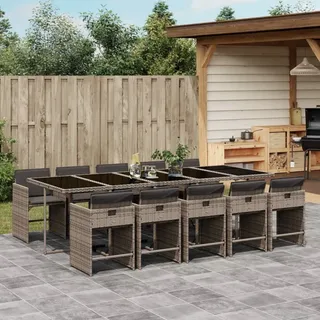 Stabli Möbel Gartenmöbel Set Balkonmöbel-Set 11-tlg. Garten-Essgruppe mit Kissen Grau Poly Rattan - Gartenmöbelgarnituren CC2265124 5parcel - Grau