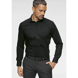 Businesshemd OLYMP "Luxor modern fit", Herren, Gr. 44, N-Gr, schwarz (schwarz, kontrastfarbene details), Web, Obermaterial: 100% Baumwolle, tailliert, 1-Knopf-Manschette verstellbar, Hemden Businesshemd, mit normaler Armlänge