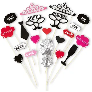 W WIDMANN MILANO Party Fashion 08154 - Fotorequisiten Braut und Bräutigam, Pappschilder an Holzstab, für Fotoshooting, Spaßbilder, Hochzeit, Krone, Herz, Krawatte