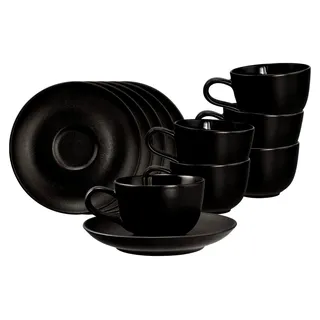 Espressotassen mit Untertassen im Set, 100 ml, schwarzes Porzellan, spülmaschinen- und mikrowellenfest
