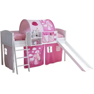 TICAA Spielbett Ekki 90 x 200 cm Kiefer massiv weiß pink