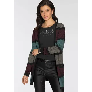 Melrose Longstrickjacke aus weichem Glitzergarn, petrol, bordeaux, gestreift