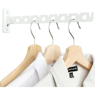 Mooche 31cm Kleiderhaken Klappbar mit Geboht, Edelstahl Garderobe Kleiderlüfter mit 8 Löchern für Kleiderstange, Platzsparender Garderobenhaken Garderobenleiste, Weiß