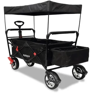 FUXTEC Bollerwagen faltbar CT-500 • Feststellbremse • Vollprofilreifen | Klappbarer Transportwagen • Dach • Hecktasche • verstellbare Ziehstange • 75 kg Tragkraft • Handwagen als Leiterwagen