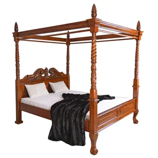 Himmelbett Holz Massivholzbett Antik Bett Baldachin Ehebett Mahagoni Doppelbett