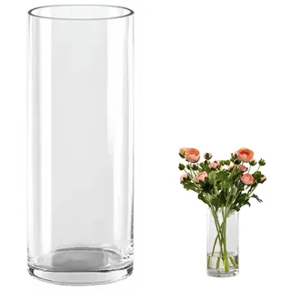 QEEYON Glas Blumenvase,Modern Zylinder Vase 40cm Hoch,Zylindrische Glasvase,Durchsichtige Glasvase, Kerzenhalter Glas Blumenblume Pflanzenbehälter für Home Office Dekor, Tischdeko