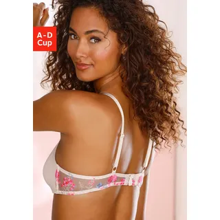 Bralette-BH LASCANA "BH ohne Bügel, Schalen-BH, Maria", Damen, Gr. 75, Cup A, pink (puder, pink), Microtouch, Obermaterial: 73% Polyamid, 18% Polyester, 9% Elasthan, BHs Bralette-BH, edle Stickerei-Spitze mit Blumen, als Dessous-Set kombinierbar