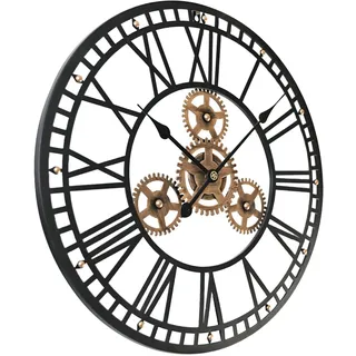 SCOAGE Große Digitale Wanduhr Mitte des Jahrhunderts, Moderne goldene Zahnräder, römische Ziffern, Vintage, Schwarze Metalluhren, 61 cm, übergroße Wanduhr, batteriebetrieben, Küche, Wohnzimmer,
