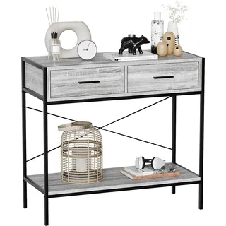 Vida Designs Brooklyn Konsolentische, Holz, Grey, 2 Schublade