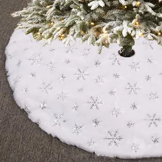 90CM Weihnachtsbaum Decke Weißer Schneeflocke Weihnachtsbaum Röcke Weiss Plüsch Kunstfell Weihnachtsbaumdecke Christbaumständer Dekorationen Teppich