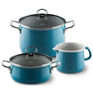 RIESS Nouvelle Topf-Set 3-tlg. Fleischtopf + Kasserolle + Schnabeltopf aquamarin