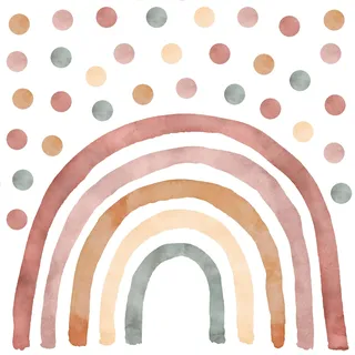 Wally Fox - Wandtattoo Kinderzimmer - Kinderzimmer Deko - Wandtattoo Kinderzimmer Mädchen - Wanddeko, Wandsticker Punkte, Kreise - Boho Regenbogen L + +50 Stück Punkte/Polka Dots