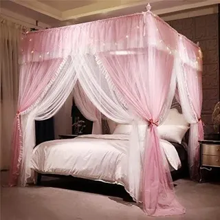Rundes Moskitonetz Bett mit Rüschchen, rosa/weiß, 135x200x210 cm