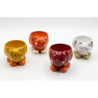Ameisenkeks® 4er Set Eierbecher Katzen aus Polyresin - Lustige Eierhalter mit Wackelkopf-Funktion für Kinder & das Familien-Frühstück - Bunte Eierständer in 4 verschiedenen Designs