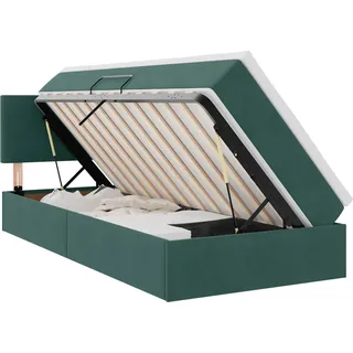 LED-Speicherbett mit Matratze Dunkelgrün 100 x 200 cm Samt - Grün, dunkelgrün