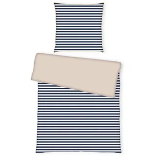 Tom Tailor Wendebettwäsche , Sandfarben, Dunkelblau , Textil , Streifen , 155x220 cm , pflegeleicht , Heimtextilien, Bettwäsche & Leintücher, Bettwäsche, Übergrößen-Bettwäsche