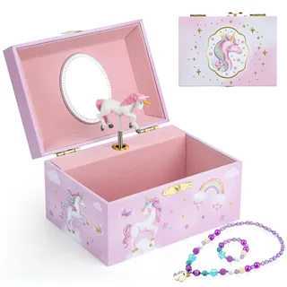 hombrima Musik-Schmuckkästchen mit Halskette, Armband, Musik-Schmuck-Aufbewahrungsbox mit drehender Ballerina, Geschenk-Set für Kinder, Mädchen, Kinder, Tochter
