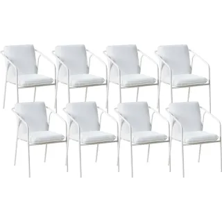 BELIANI Gartenstühle 8er Set Weiß Aluminium Stoff Pulverbeschichtet Sitzkissen Rückenkissen Stapelbar Wetterfest Modern Outdoor Gartenmöbel - Weiß