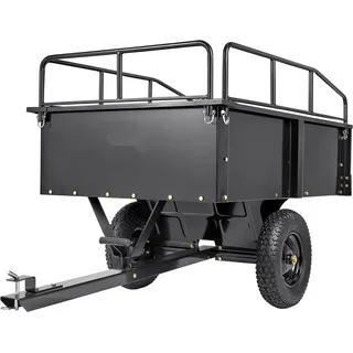 Schwerlastbarer Rasentraktor Kippanhänger - 340kg Tragkraft - Kippbare Ladefläche - Abklappbare Seitenwände - Schwarzer ATV UTV Anhänger