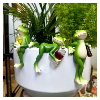 Frosch Figuren Teichdeko Miniteich Garten Deko für Draußen Wetterfest Harz Gartenfigur Blumentopf Hängend Dekoration Gartendeko Statue für Außen Garten Kantenhocker Dekoration Geschenk (3 Stück)