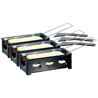Rosenstein & Söhne Racletteofen mit Kerzen: 3er-Set Teelicht-Raclette, mit Schaber (Mini Raclette mit Teelicht, Mini Ofen, Kerze)