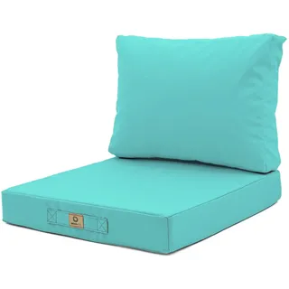 Deco Arts Sitzkissen Outdoor mit abnehmbarem Bezug, Sitzfläche 60x60x8 cm Plus Rückenkissen 60x35 cm, für Gartensessel und Gartensofa, Karibikblau