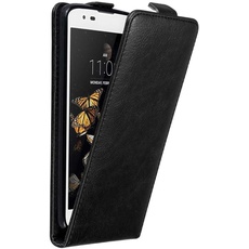 Cadorabo Hülle kompatibel mit LG K8 2016 Flip Design aus Premium Kunst Leder Flip Klappbare Stoßfeste Magnetische Cover Hülle für LG K8 2016 Tasche in Schwarz
