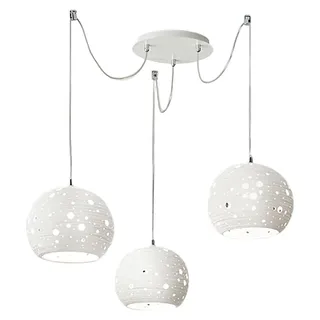 Corvara Pendelleuchte aus weißem Metall und Keramik, elegantes Design, E27 3x40W Fassung, Durchmesser 250 mm, höhenverstellbar bis 5000 mm - Weiß