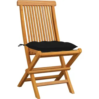 vidaXL Klappstühle mit schwarzen Kissen, 4 Stück, Massivholz Teakholz - Schwarz
