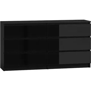 Roe Furniture | Kommode - 6 Schubladen - 140 cm - Schwarz Hochglanz - Modernes Design - Funktionell und Elegant - Sideboard - Schwarz
