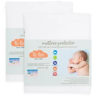 Matratzenschoner aus Baumwolle für Babykrippe | 80 x 130 cm | Wasserdicht | Atmungsaktiv | mit Gummi verstellbar | Anti Bakteriell | 2 Stück