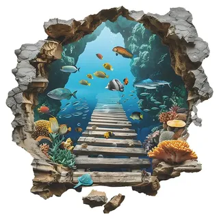 COVPAW Wandtattoo 3D Wandaufkleber Unterwasserwelt Bodenaufkleber Wandsticker Fisch Meer Aquarium Tropisches Fische Kinderzimmer Wohnzimmer Babyzimmer Schlafzimmer Wanddeko (Unterwasserwelt)