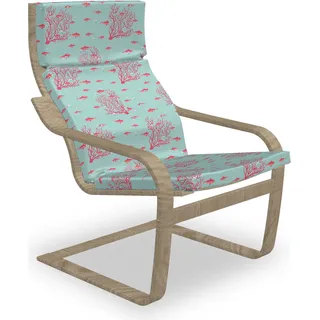 ABAKUHAUS Koralle Poäng Sessel Polster, Fische Korallenriff Aquatic, Sitzkissen mit Stuhlkissen mit Hakenschlaufe und Reißverschluss, Dunkle Coral Baby Blue