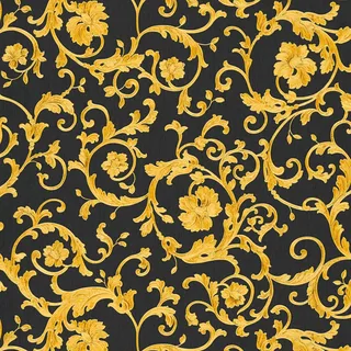 A.S. Création VERSACE WALLPAPER Vliestapete Butterfly Barocco Luxustapete mit Ornamenten barock 10,05 m x 0,70 m gelb metallic schwarz Made in Germany 343262 34326-2