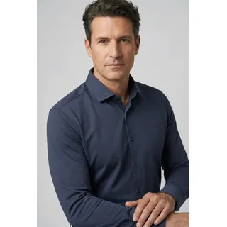 Businesshemd OLYMP "No. Six super slim", Herren, Gr. 39, N-Gr, blau (marine), Jersey, Obermaterial: 64% Baumwolle, 27% Polyester, 9% Elasthan, Hemden Businesshemd, Jersey-Hemd