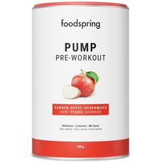 foodspring Pump Pre-Workout für den Extra-Boost im Training – Pre Workout Drink koffeinfrei & ohne Zucker – Pre Workout Booster für Muskelwachstum & Leistungsfähigkeit (390g | Saurer Apfel)