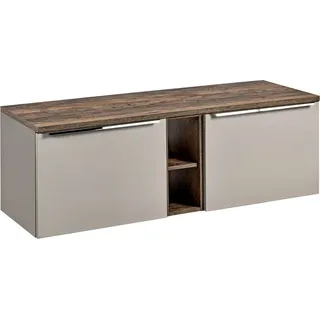 Waschtischunterschrank 140cm 2 Schubkästen, 4 Auszüge, Regal PUEBLA-56-TAUPE in taupe mit Vintage Oak, B/H/T ca. 140,4/48,5/46 cm - Beige