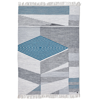 Teppich TOM TAILOR HOME "Modern Kelim" Gr. 1, blau (türkis), B:65cm H:5mm L:135cm, Wolle, Teppiche, Teppich, handgewebt, mit Fransen, Boho-Style