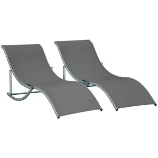 Modfu Sonnenliege 2er-Set aus Aluminium 165x61x63 cm in Dunkelgrau mit faltbarem Design , Metall , 61x63x165 cm , Gartenmöbel, Gartenliegen
