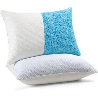 UNIKOME Kühlendes Kopfkissen 50x70CM 2er Set, Memory Foam Kissen Doppelseitiger, Cooling Pillow Kalt/Warm Abnehmbar, Blau für Sommer/Herbst, Weiß für Winter/Frühling, Oeko-Tex