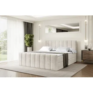 ALTDECOR Boxspringbett mit Fußteil, H3 Matratze und Topper - 120x200 cm - OTTA-Z - Taupe Samt - Polsterbett mit Bettkasten und Lattenrost, Bett mit Stauraum - Taupe