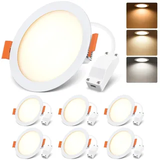 LVWIT LED Einbaustrahler 230V, Ultraschlanke 6W Deckenspots Spotlight Einbauleuchten LED Spot, Warmweiß 3000K Neutralweiß 4000K Kaltweiß 6500K, Deckenspots für Badezimmer, Küche, Wohnzimmer, 6er Set