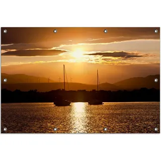 Wallario Outdoor-Poster für Garten oder Balkon, Motiv Schiffe in der Abenddämmerung auf dem Meer, in ca. 80 x 120 cm - Schwarz